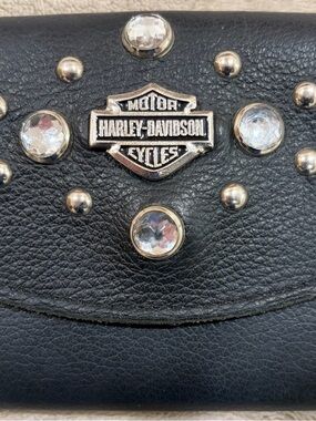 Harley-Davidson Black Leather Wallet with striking stud and rhinestone details
